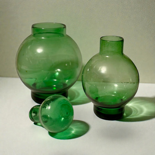 Vintage 2-Section Green Glass Bubble Decanter