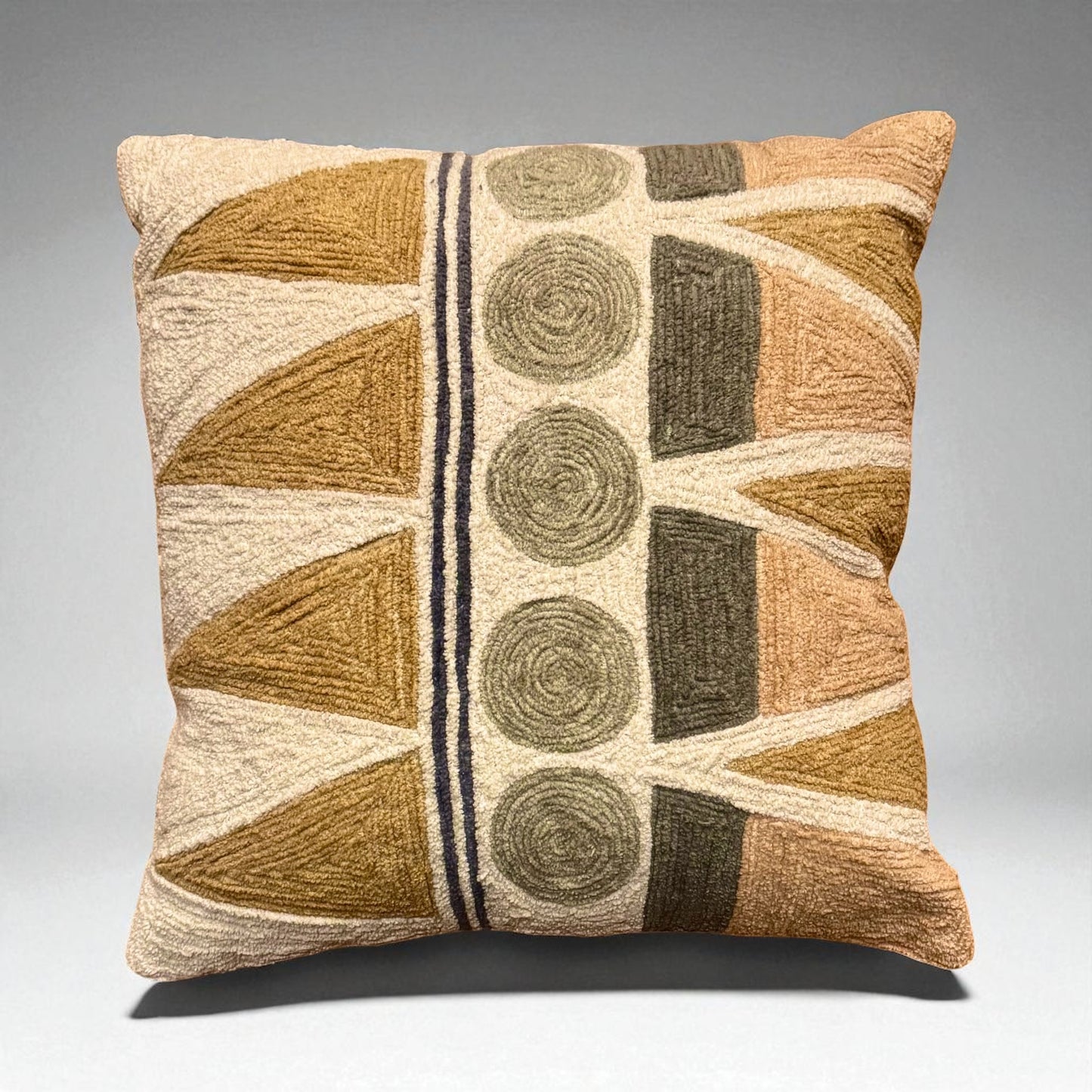 Boho Chic Embroidered Throw Pillow - Geometric Shapes Design