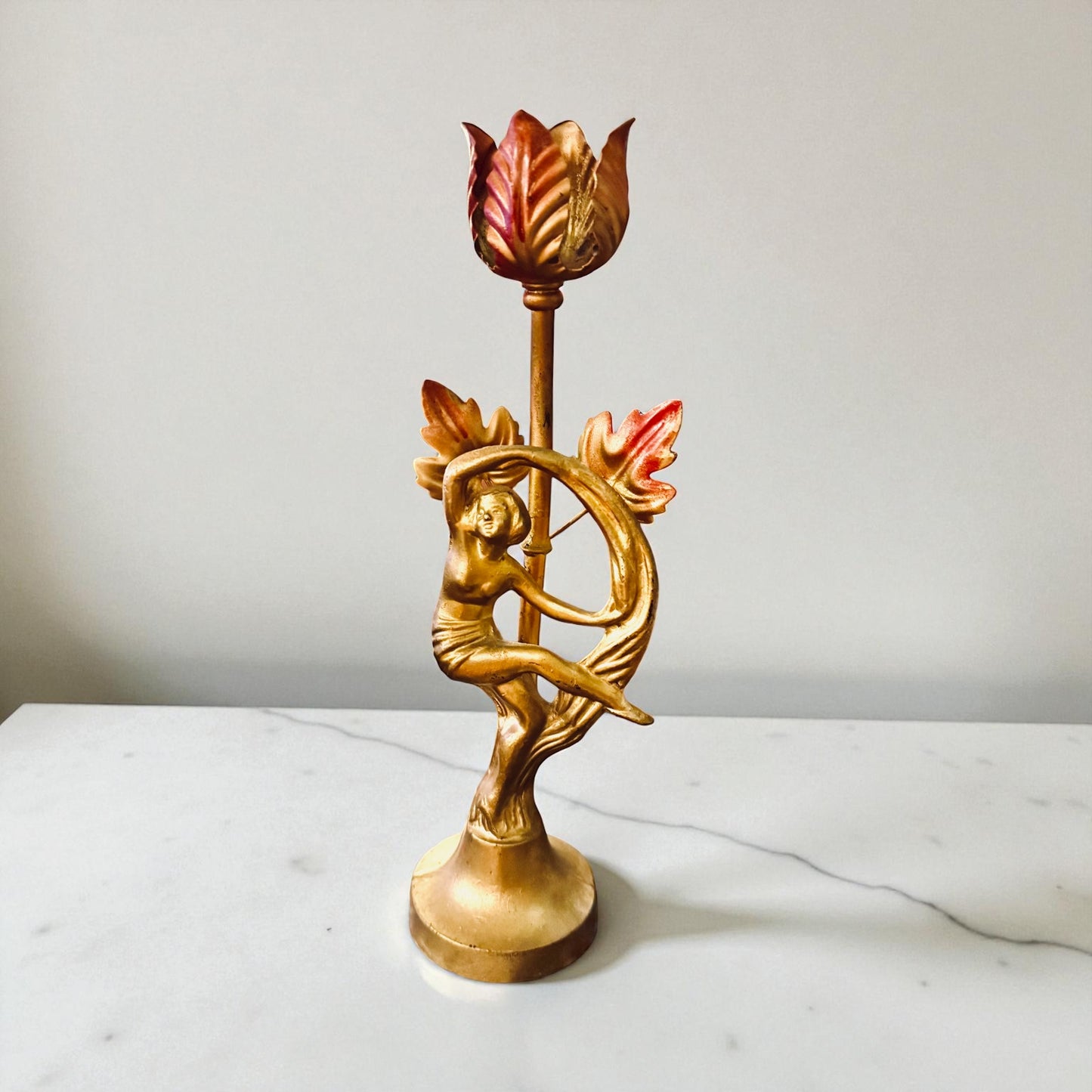 Gilded Art Nouveau Figurine - Lady & Flower