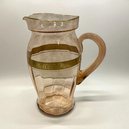 Vintage Tiffin Pink Glass Pitcher w/Gold Accents