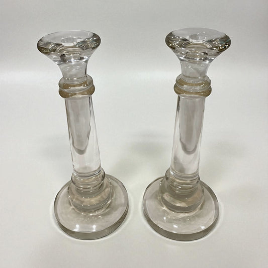Pair of X-Large Clear Glass Candleholders