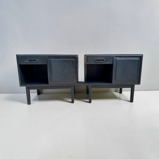 Pair of Mid-Century Style Black Finished Nightstands with Storage