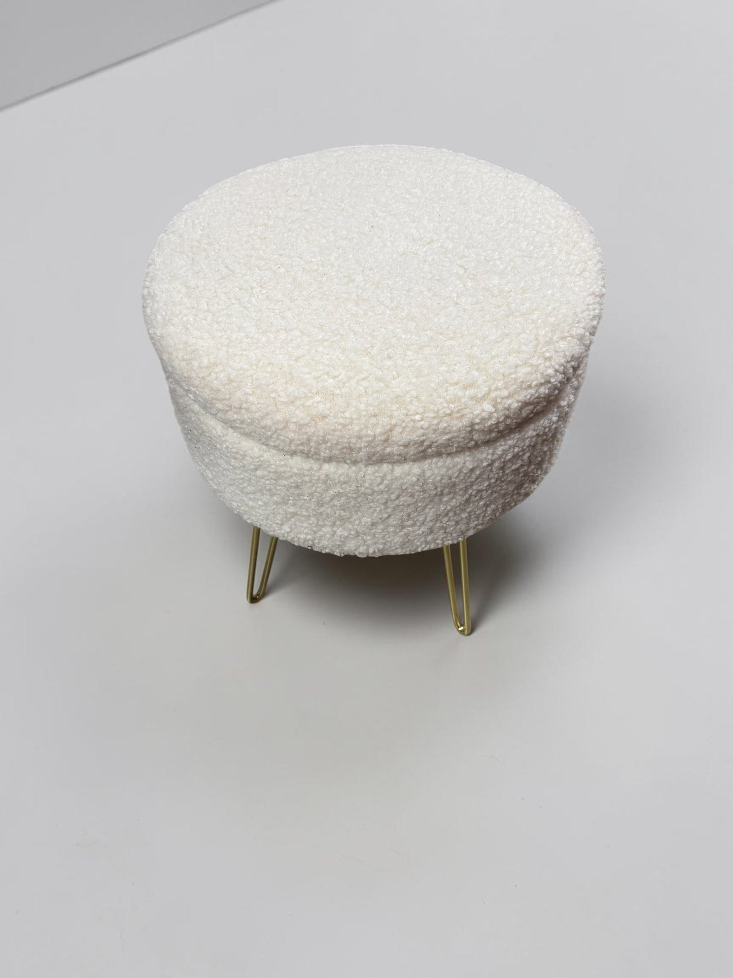 Faux Sherpa Storage Ottoman with Hairpin Legs