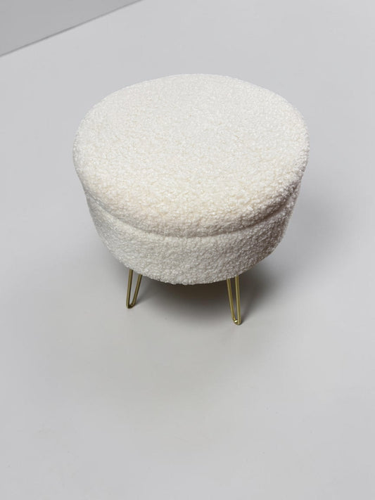 Faux Sherpa Storage Ottoman with Hairpin Legs