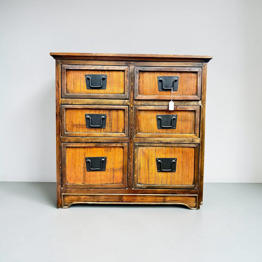 Vintage Asian-Style Pine Tansu Chest of Drawers, Six-Drawer