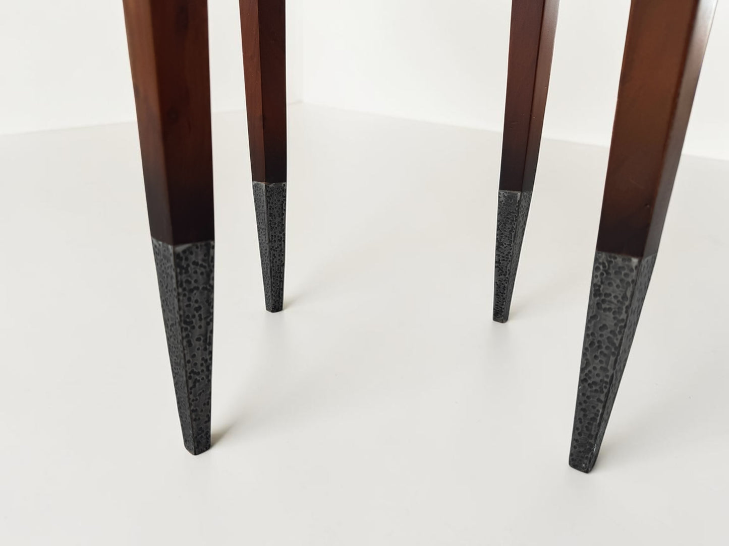 Sarreid Ltd. Burnford Accent Table – Hammered Iron Top & Walnut Legs