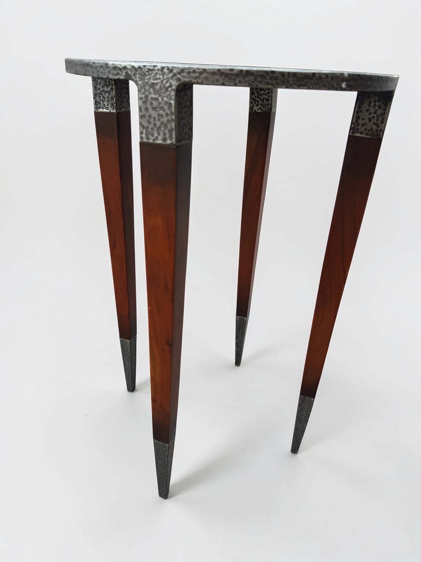 Sarreid Ltd. Burnford Accent Table – Hammered Iron Top & Walnut Legs