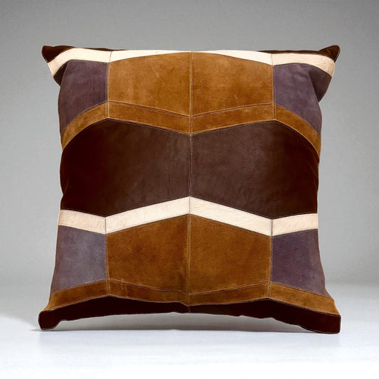 Callisto Home Leather and Suede Patchwork Decorative Throw Pillow — Contemporary Modern Design