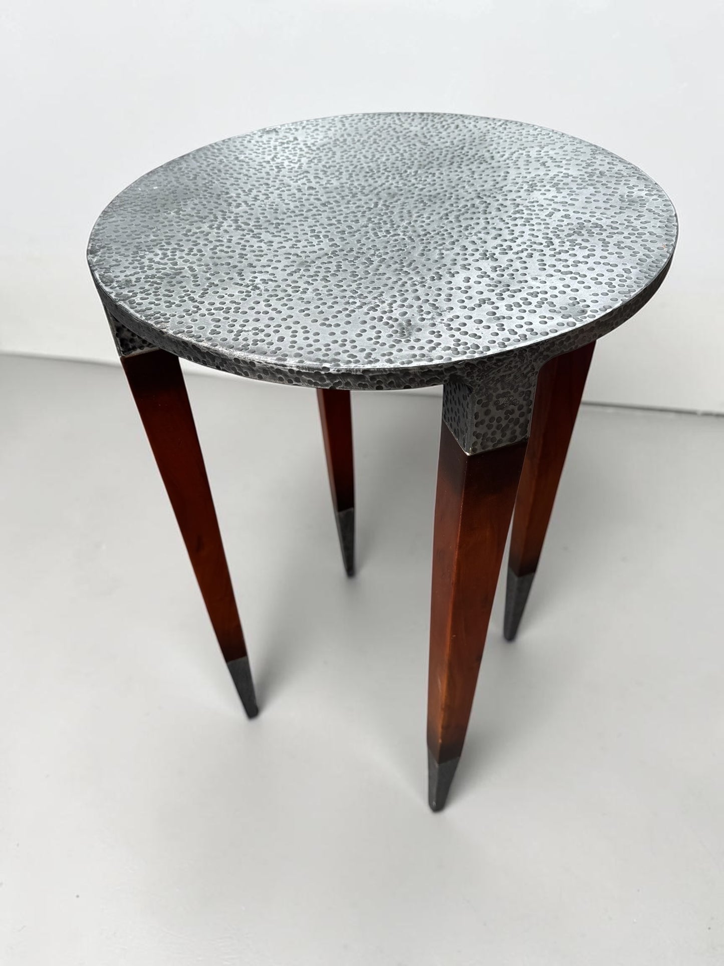 Sarreid Ltd. Burnford Accent Table – Hammered Iron Top & Walnut Legs