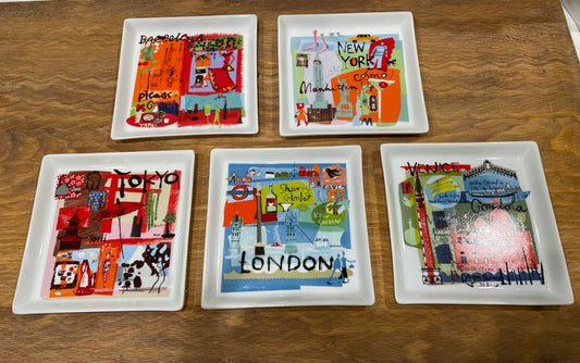 Crate & Barrel Global Cities Square Cocktail Appetizer Plates