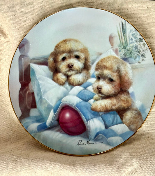 Ruane Manning "Bedtime Fun" — Danbury Mint Puppy Pals Collector Plate, 1989, Plate No. A5500