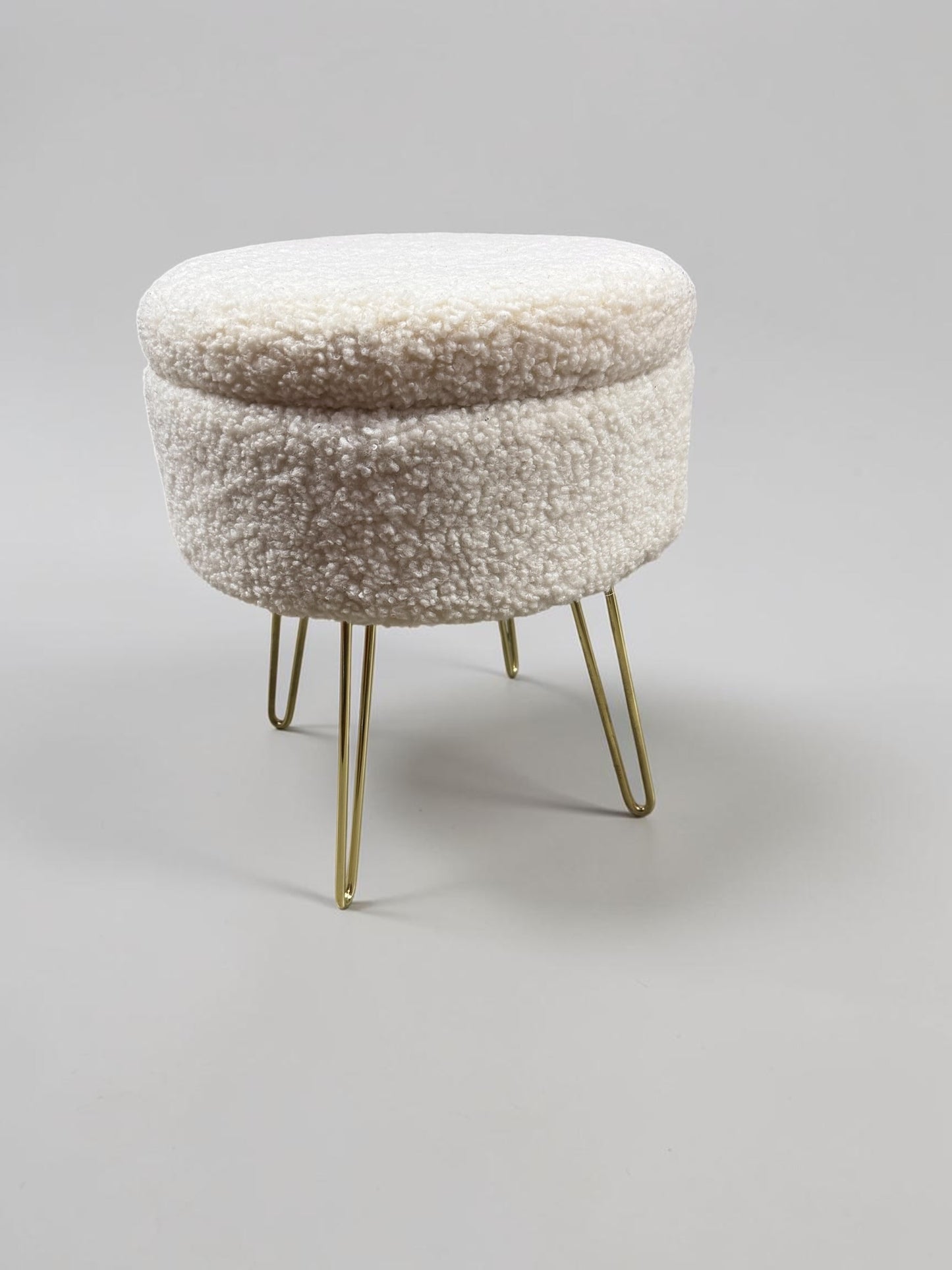 Faux Sherpa Storage Ottoman with Hairpin Legs