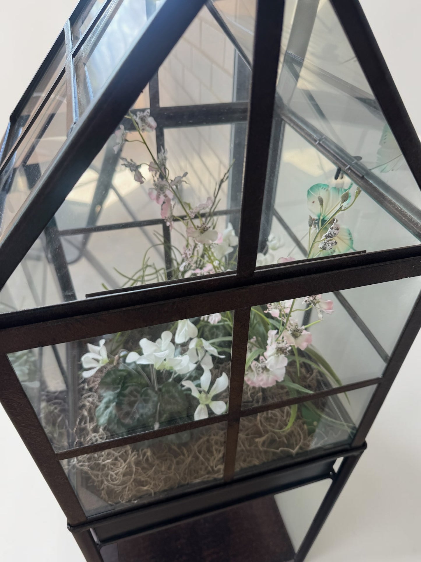 Vintage Glass and Metal Freestanding Case Terrarium