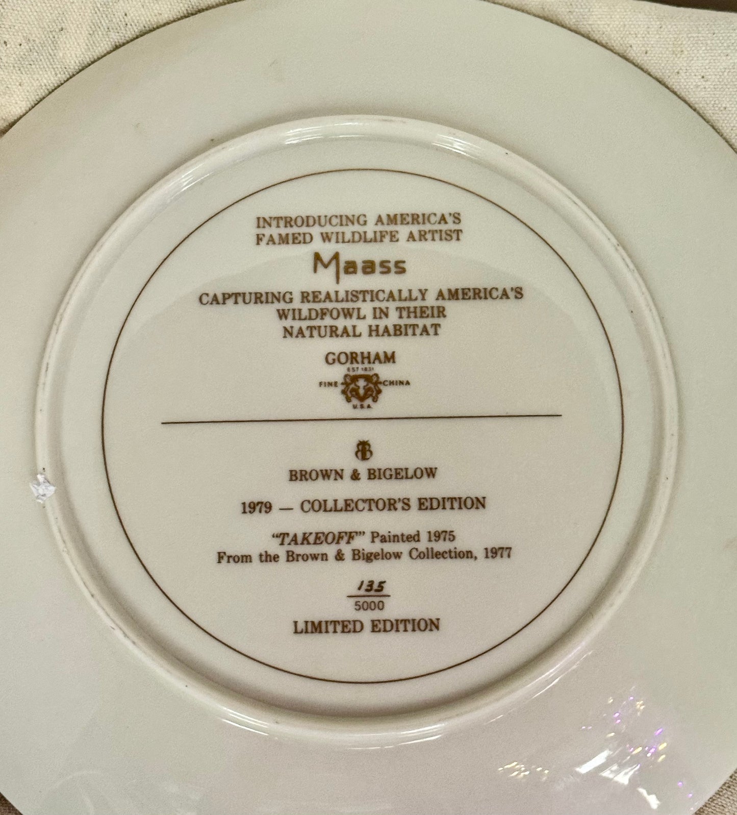 David Maass "Takeoff" — Gorham Fine China Limited Edition Collector Plate, No. 135/5000, 1979