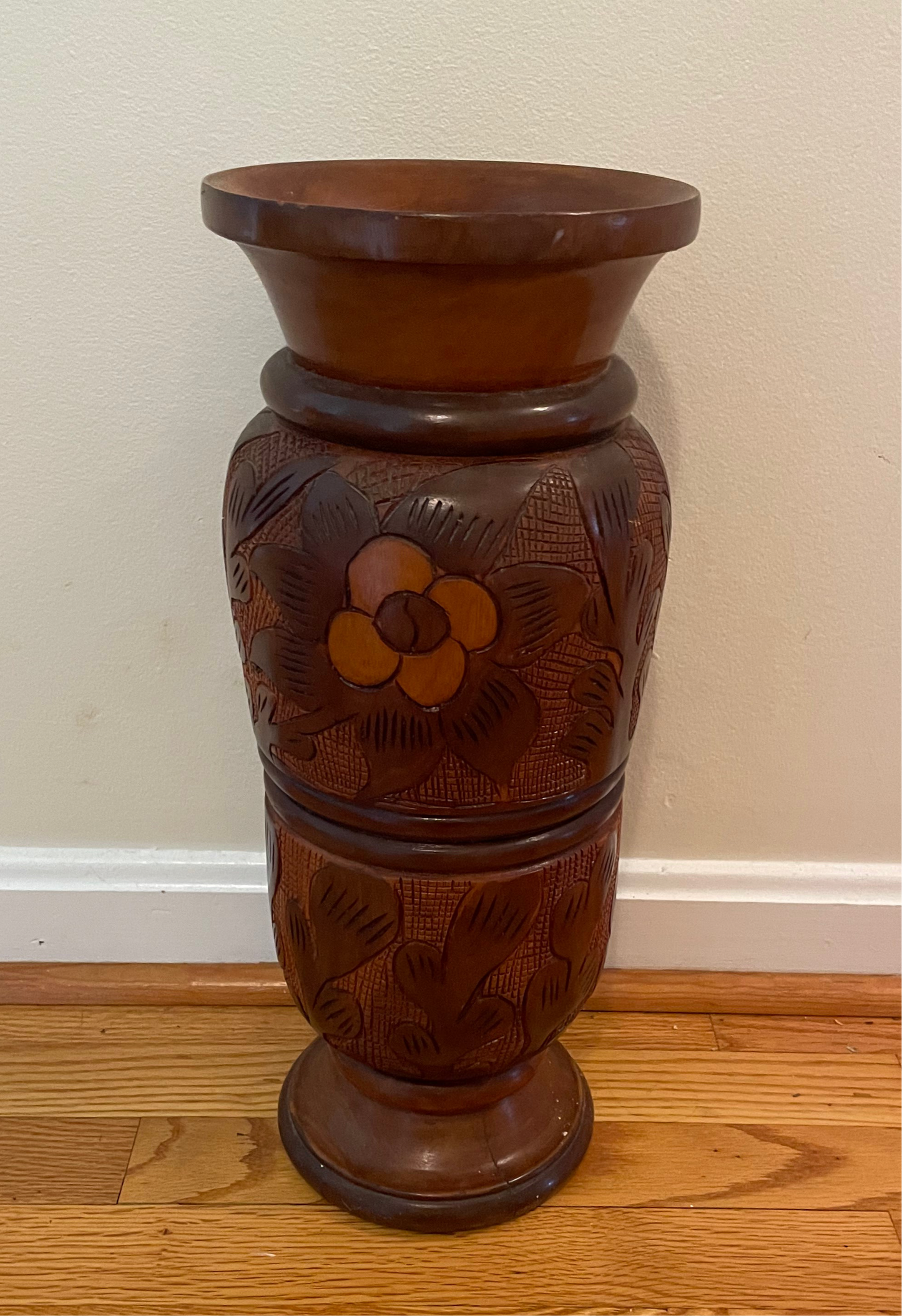 Hand Carved Wooden Vase