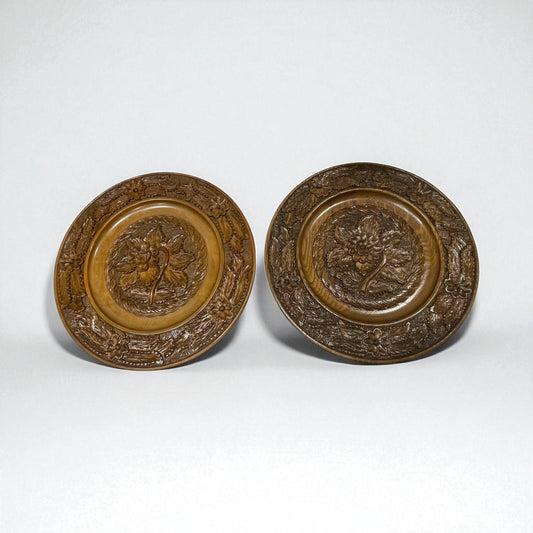 Pair of Vintage Carved Wooden Decorative Plates
