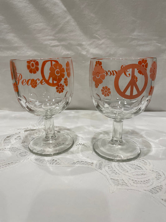 Vintage 1970s Peace & Flowers Goblets