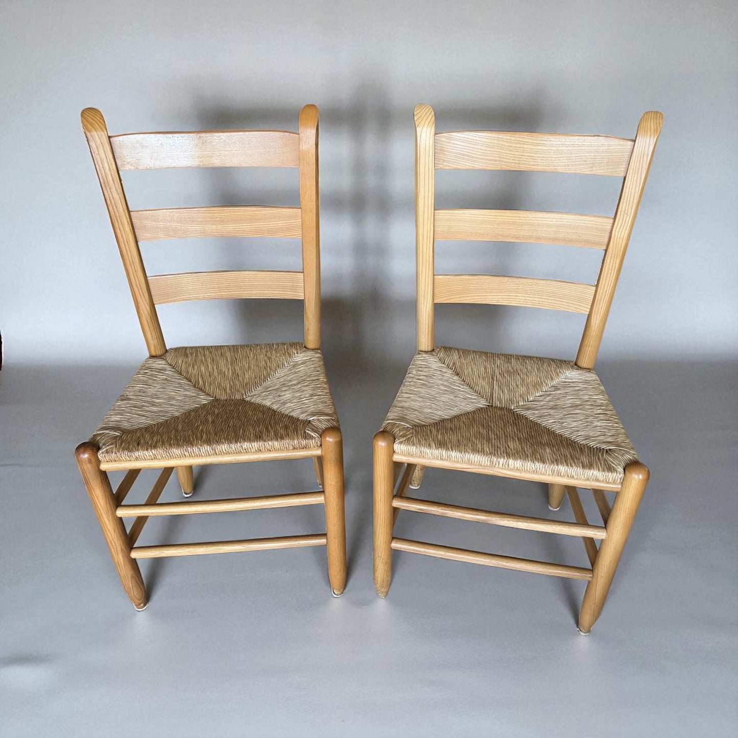 Pair of Ladder Back Rush Chairs