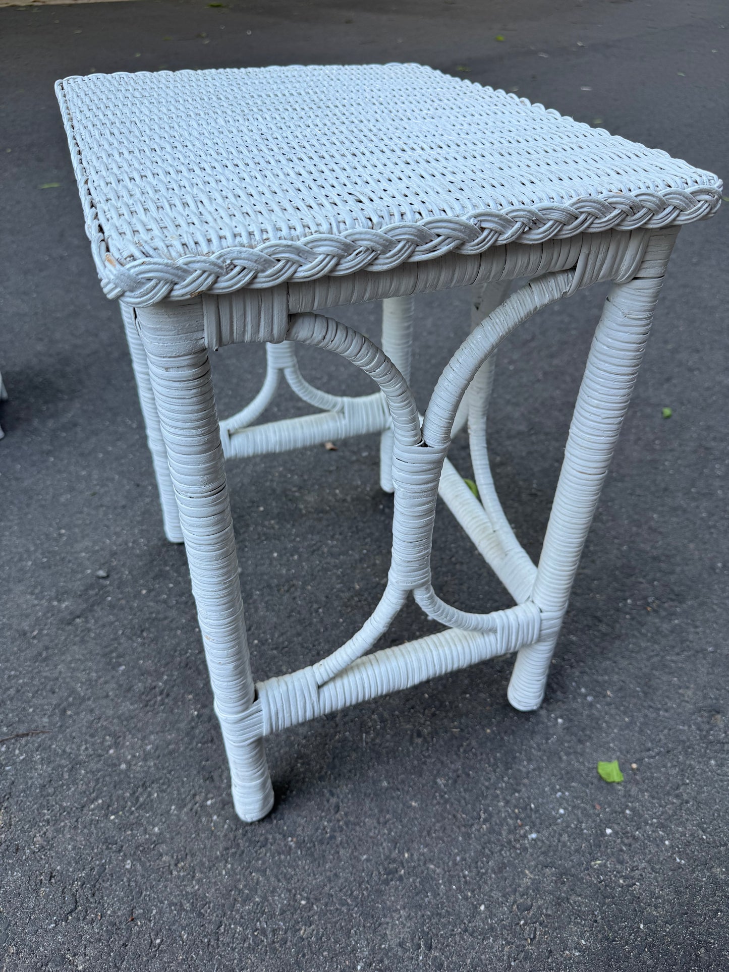 Vintage White Wicker Side Table