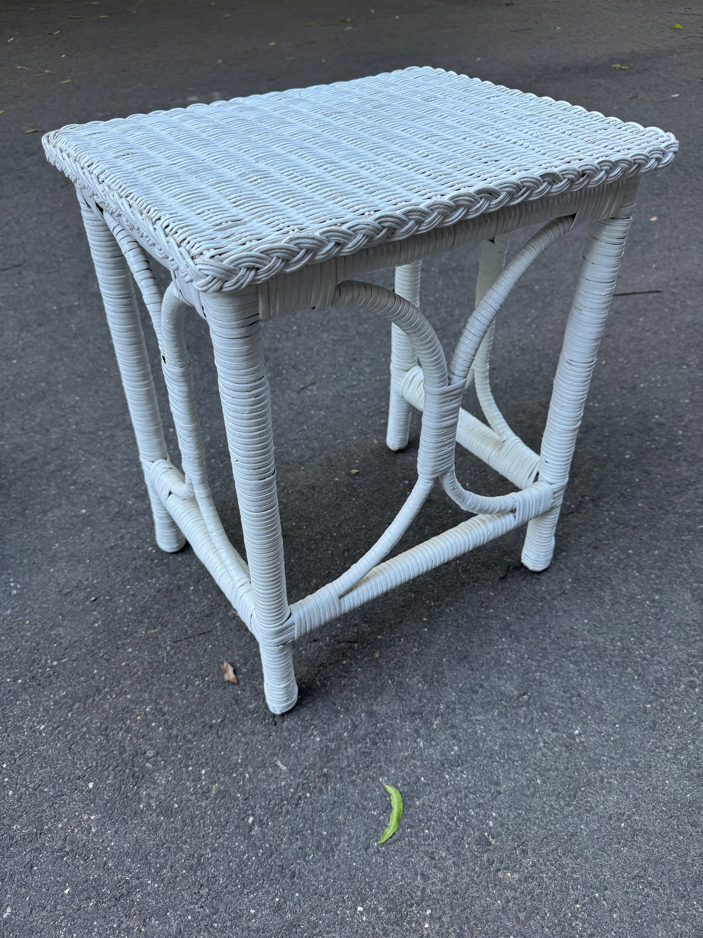 Vintage White Wicker Side Table