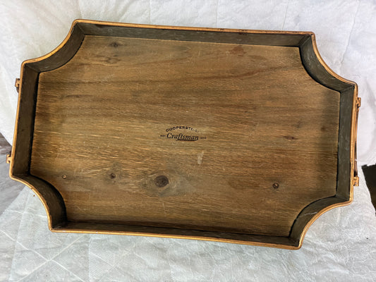 Tin Tray w/ Wooden Inset, Gold Rim