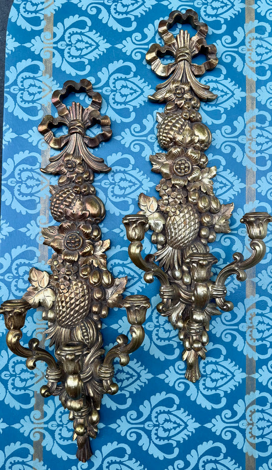 Pair VTG Syroco Wall Sconce Candleholders Hollywood Recency Style