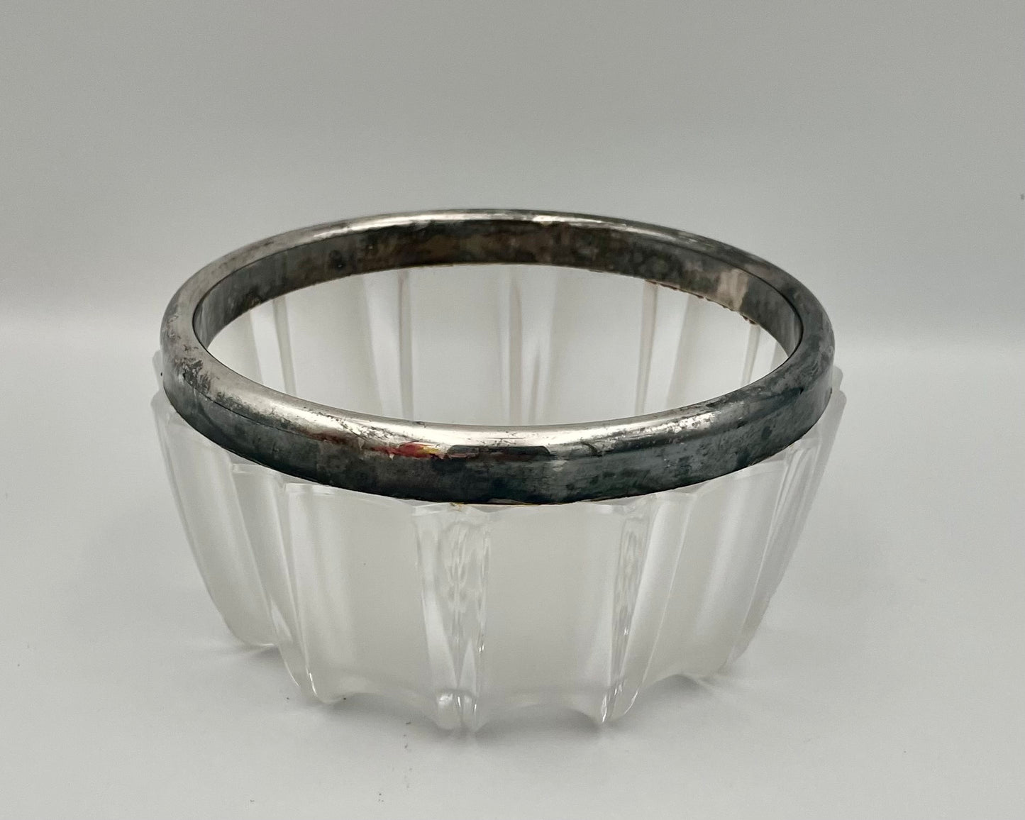 Frosted Glass Dish w/ Silver-plate Rim, FB Rogers Silver Company
