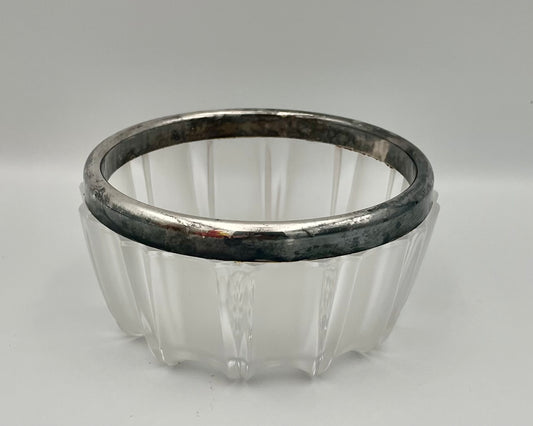 Frosted Glass Dish w/ Silver-plate Rim, FB Rogers Silver Company