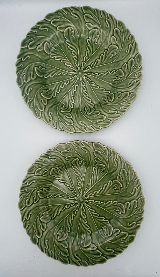Pair of Bordallo Pinheiro Majolica Pinwheel Cabbage Leaves Plates