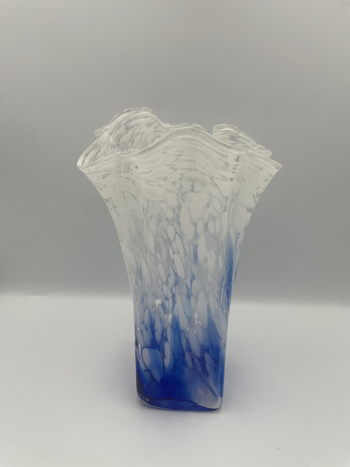 Hand Blown Blue & White Art Glass Vase