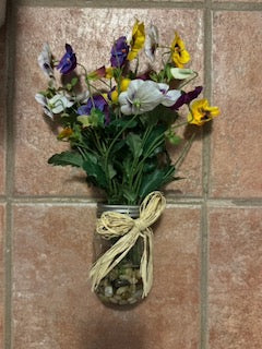 Faux Pansy In Decorative Ball Jar