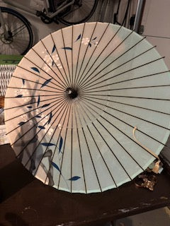 Vintage Asian Hand Printed Umbrella-Bluw/Leaf Motif