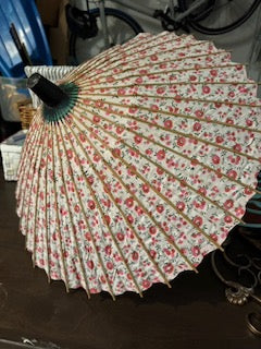 Vintage Asian Small Umbrella-Pink Leaf Motif