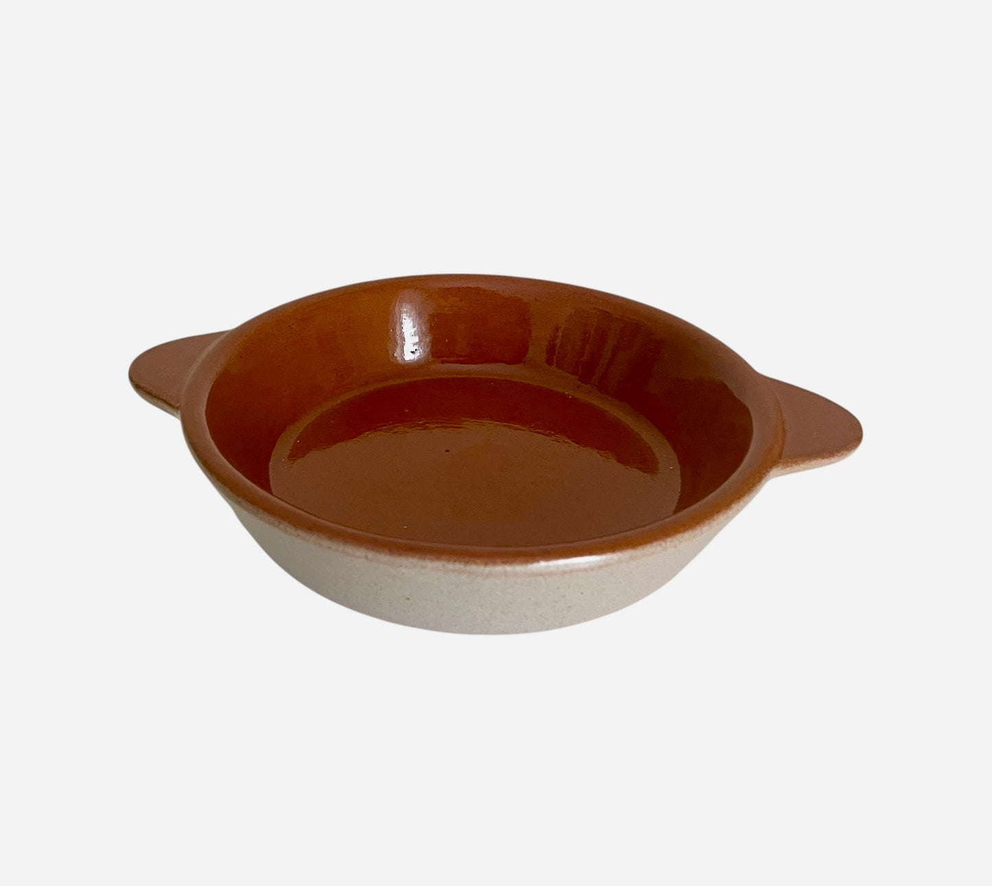 Pair of Round Terracotta/Tan Au Gratin Baking Dishes W/ Tab Handles