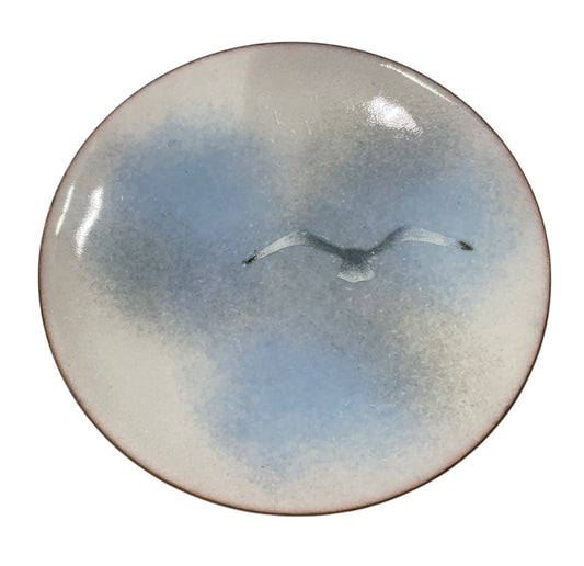 Norman Brumm Copper Enamel Signed Plate W/ Seagull In Flight