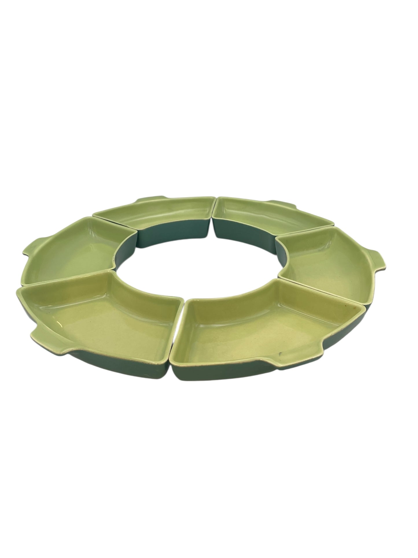 Vtg 6-pc MCM Divided Serving Trays, Two-Tone Green Ceramic