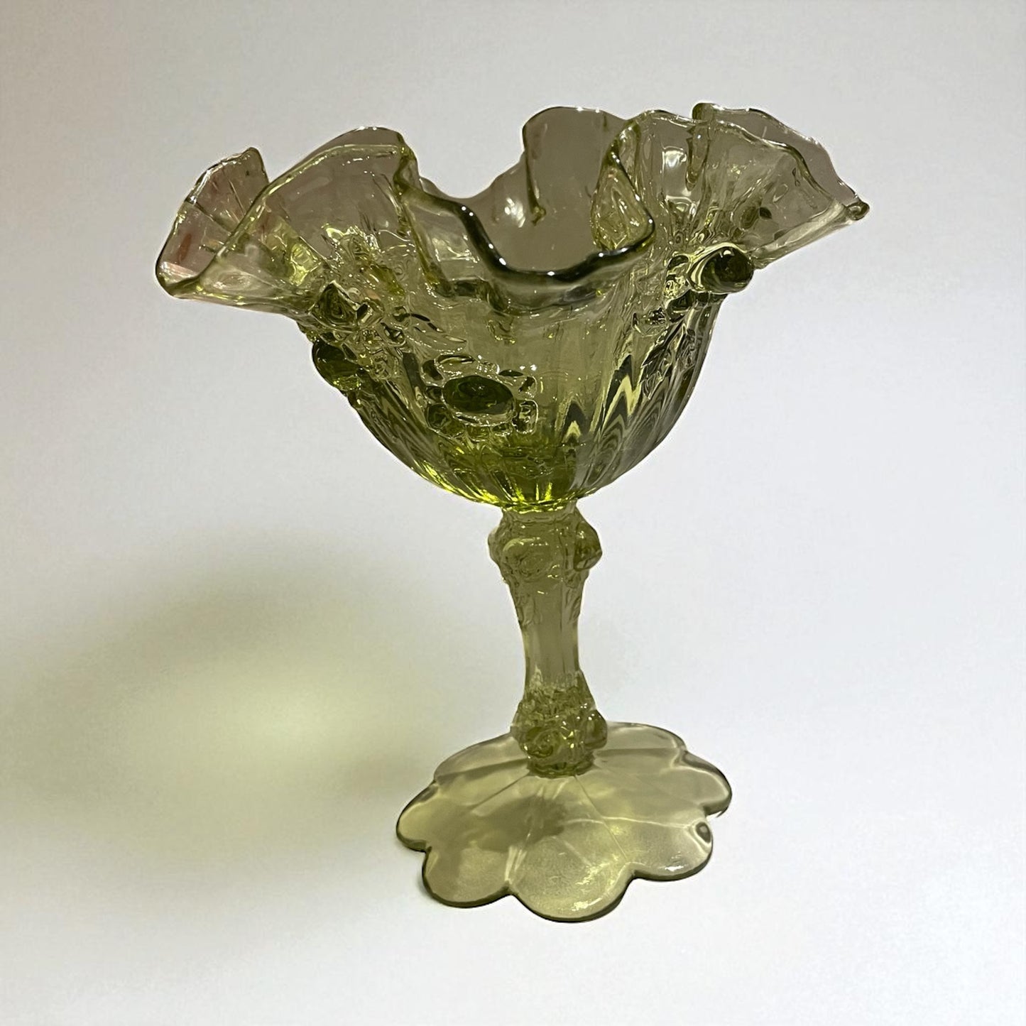 Vintage Fenton Colonial Green Cabbage Rose Glass Compote