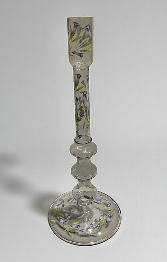 Anthropologie Glass Taper Candleholder W/ Handpainted Flowers