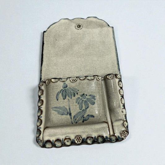 Glazed Pottery Pen & Paper Wall Hanging W/ Floral Motif