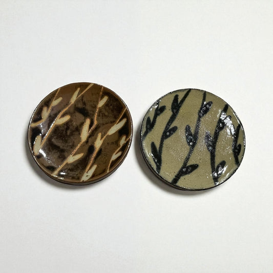 Pair of Small Round Ceramic Dishes W/ Leaf Pattern