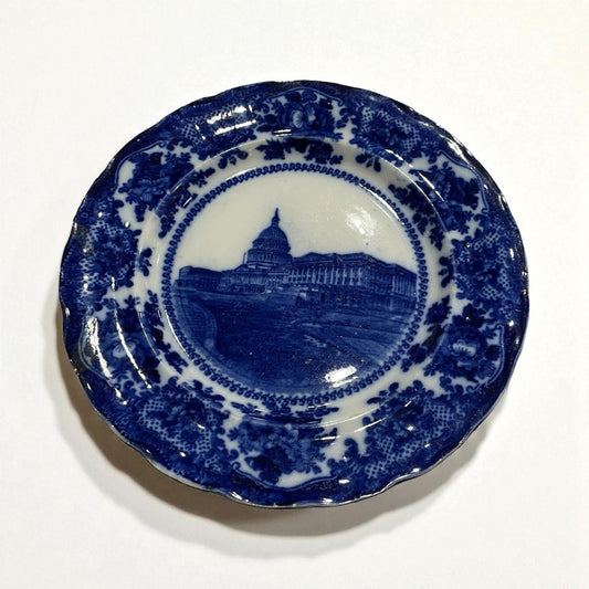 Antique W. Adams Flow Blue Plate, US Capitol