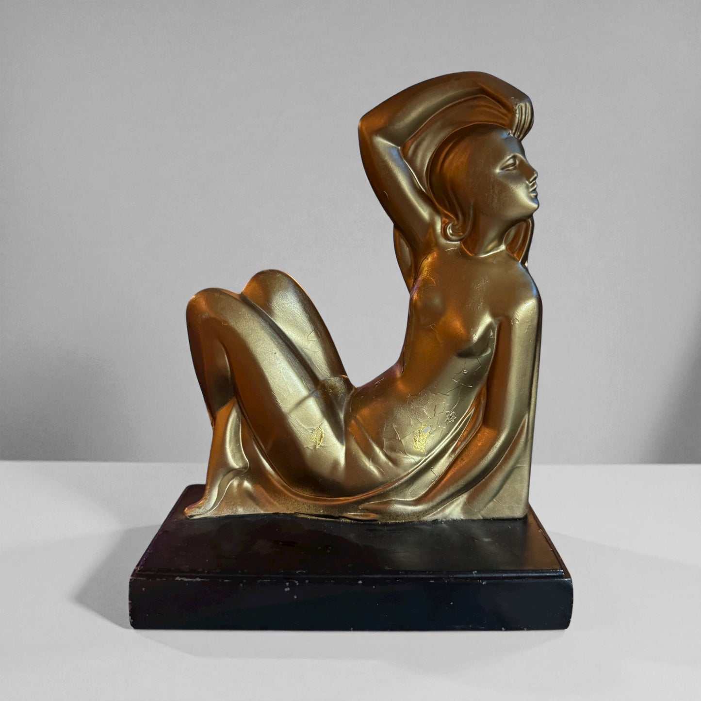 Art Deco Gilded Metal Sculpture of Female on Base
