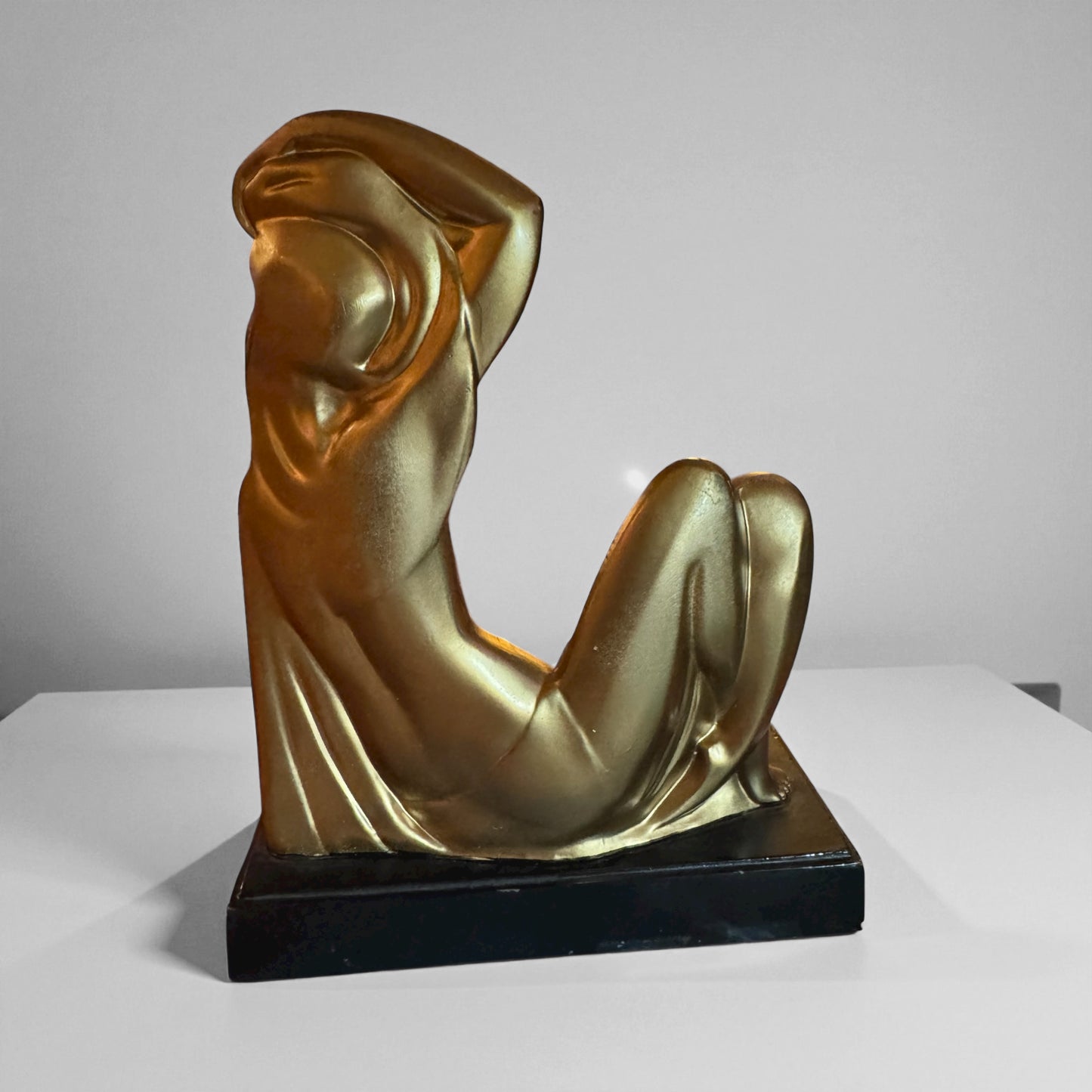 Art Deco Gilded Metal Sculpture of Female on Base